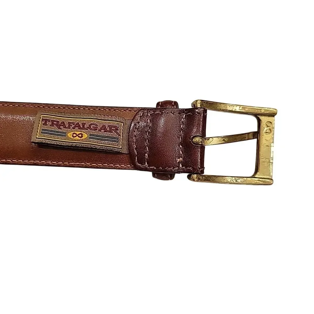 Trafalgar Men's Belt Sz 38 Brown Leather Dress Golden Brass buckle Cognac Honey